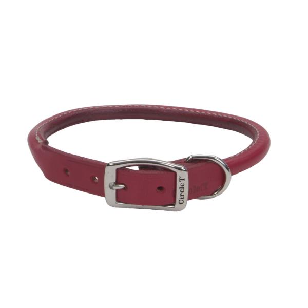 Circle T Oak Tanned Leather Round Dog Collar, Red
