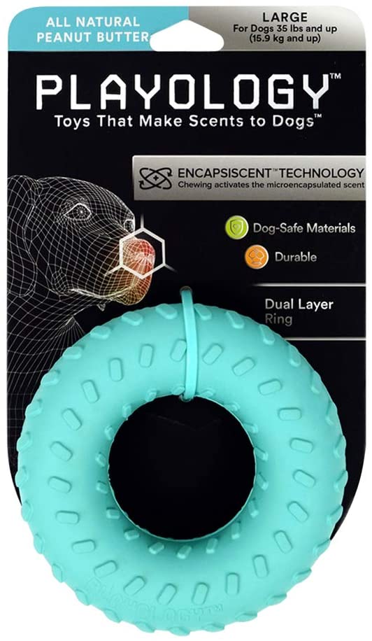 Playology Dual Layer Ring Scented Dog Chew Toy, Peanut Butter