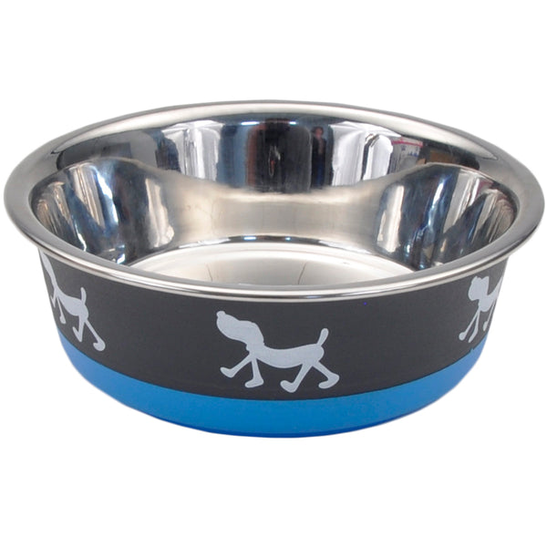 Coastal Maslow Non-Skid Pup Design Dog Bowl, Blue/Grey