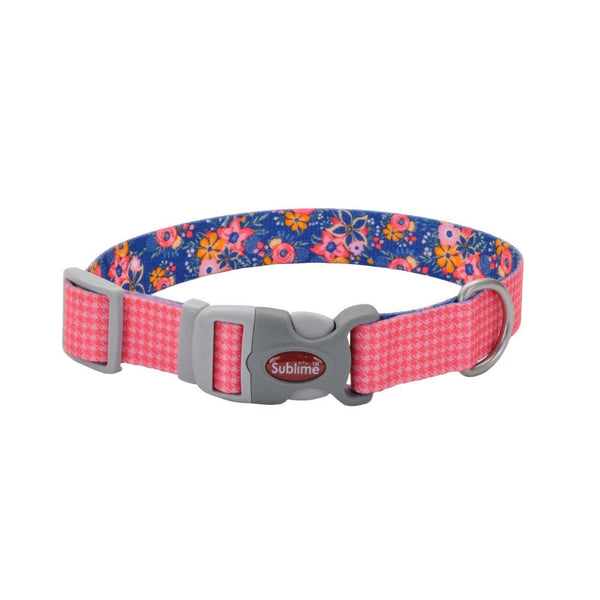 Sublime Adjustable Dog Collar, Pink Houndstooth