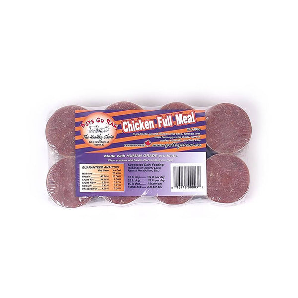 Pets Go Raw Nourriture crue complète pour chien au poulet.