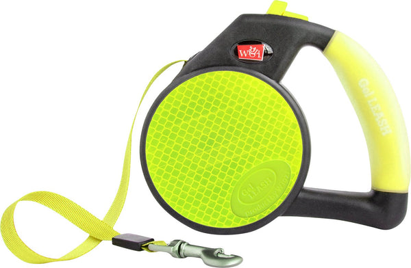 Wigzi Gel Handle Reflective Tape Retractable Dog Leash, Yellow