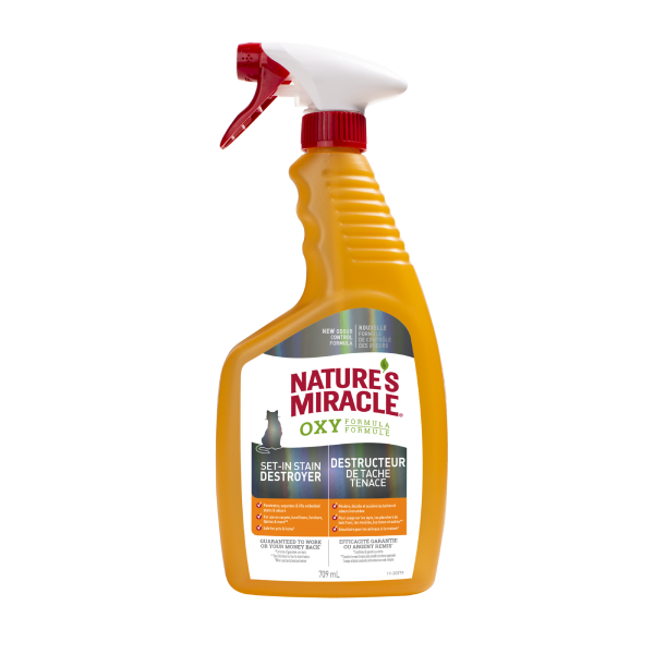 Nature's Miracle Spray destructeur de taches incrustées Oxy pour chats, 709 ml
