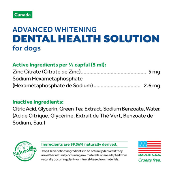 Tropiclean Fresh Breath Advanced Whitening Dental Health Solution for Dogs, 473-mL