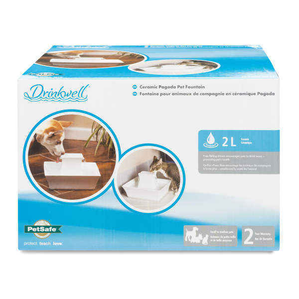 PetSafe Drinkwell Pagoda Ceramic Pet Fountain, White, 2-liter