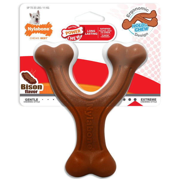 Nylabone Power Chew Ergonomic Hold Wishbone Bison Flavor Dog Toy