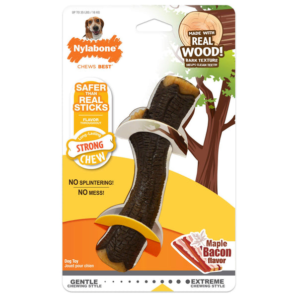 Nylabone Strong Chew Real Wood Stick Maple Bacon Flavor Dog Toy