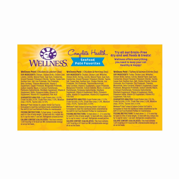 Wellness Complete Health Seafood Pate Favorites Variety Pack Wet Cat Food Cans, 3-oz