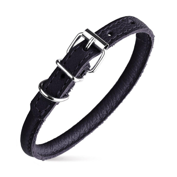 Dogline Soft Leather Round Dog Collar, Black