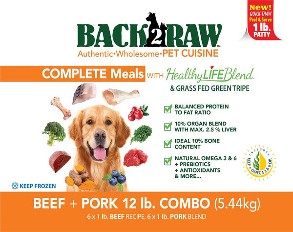 Back2Raw Complete Combo Meals Beef Recipe & Pork Blend Frozen Dog Food