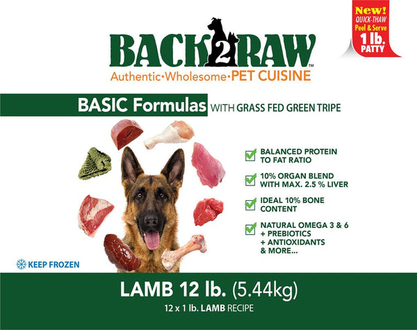 Back2Raw Basic Combo Formula Lamb Recipe Frozen Dog Food