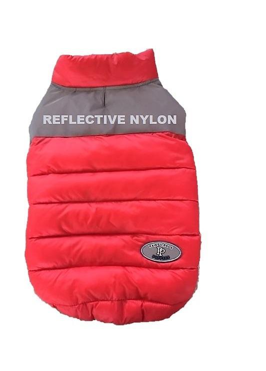 Pawsh Pads Velcro Puffie Reversible Dog Coat, Red/Black