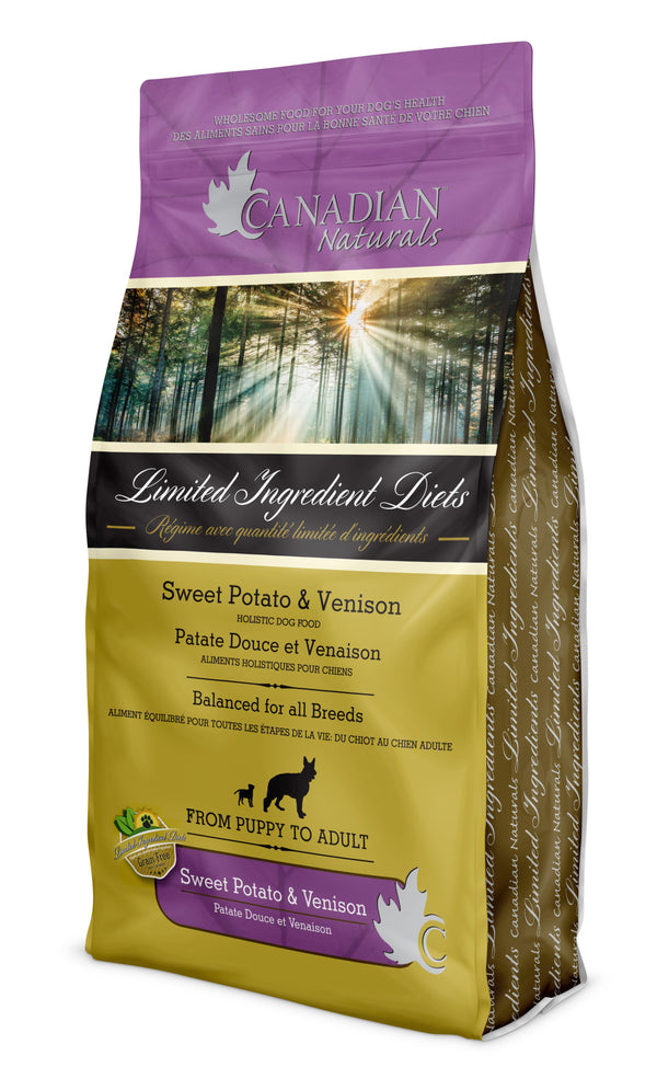Canadian Naturals Nourriture sèche pour chien à ingrédients limités Patate douce et venaison.