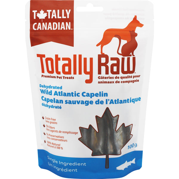 Totally Raw Pet Food Friandises pour chiens déshydratées Capelan Atlantique sauvage