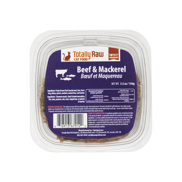 Totally Raw Pet Food Bœuf et maquereau Nourriture congelée pour chat, 156-grammes