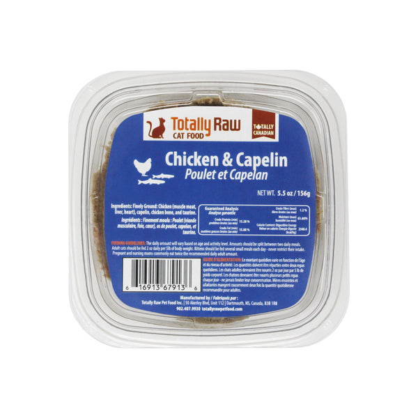 Totally Raw Pet Food Poulet et capelan Nourriture congelée pour chat, 156-grammes