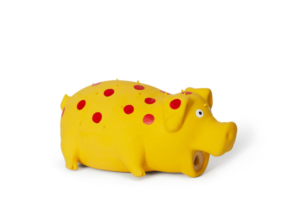 Bud'z Latex Spotted Pig Squeaker Dog Toy, Yellow, 21-cm