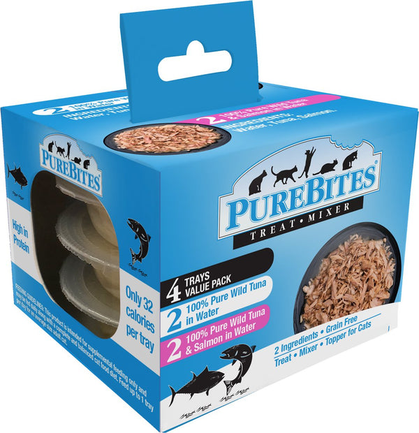 PureBites Mixers 100% Wild Skipjack Tuna & Alaskan Salmon Variety Pack Cat Food Trays, 1.76-oz, 4-pack