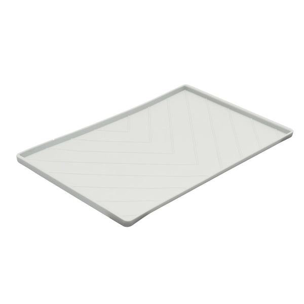 Messy Mutts Silicone Non-Slip Bowl Mat with Raised Edge & Two Sides Reinforced with Metal Rods for Dogs, Light Grey