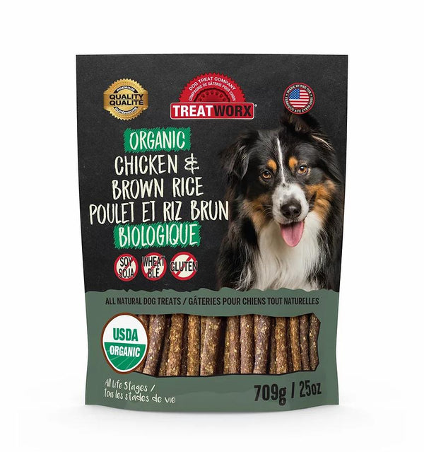 Treatworx Friandises biologiques au poulet et riz brun pour chiens