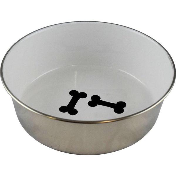 Unleashed Bones Gamelle pour animaux en acier inoxydable haute résistance, blanche