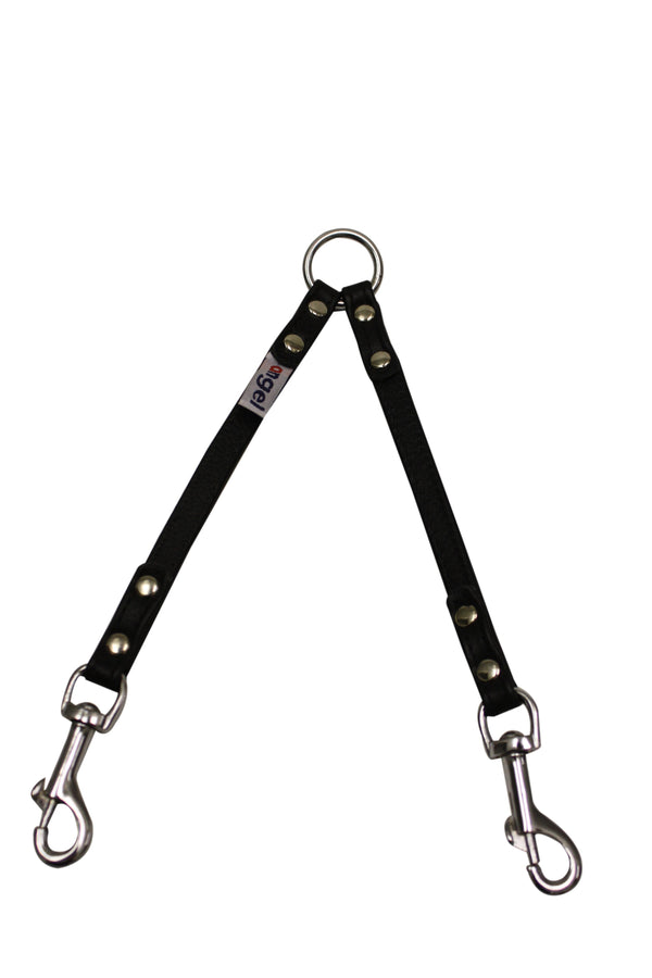 Angel Câble double en cuir pour chien, Noir minuit