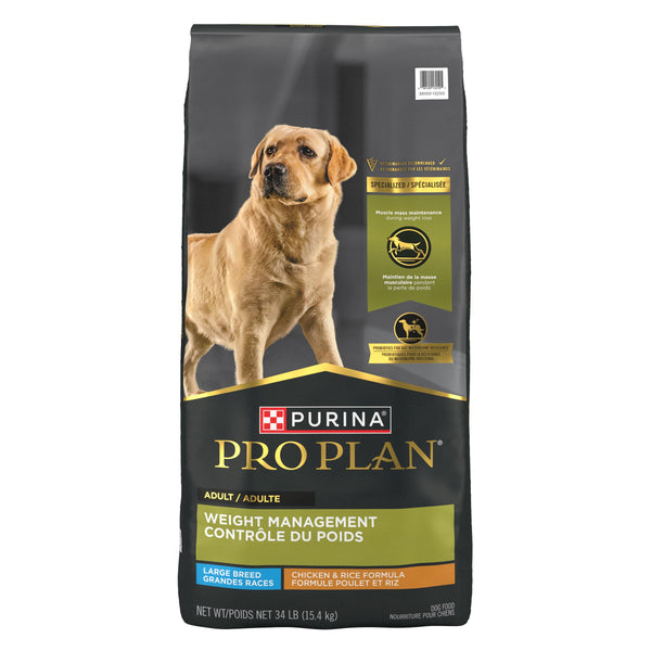 Purina Pro Plan Weight Management Chicken & Rice Large Breed Adult Dry Dog Food, 34-lb