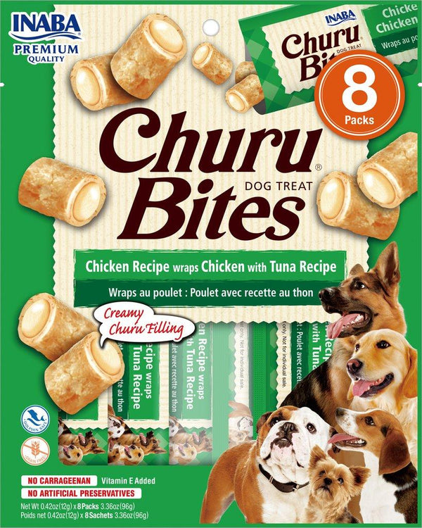 INABA Dog Churu Bouchées Poulet Enroulé de poulet avec thon Friandises sans céréales pour chiens