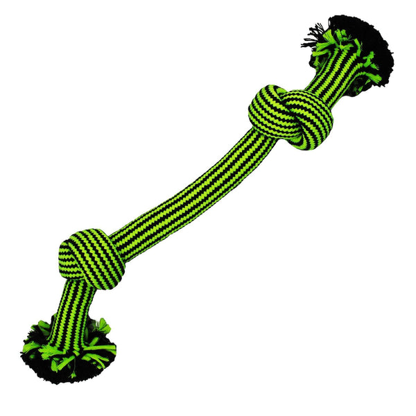 Jolly Pets Knot-n-Chew 2-Knot Dog Toy, Green/Black