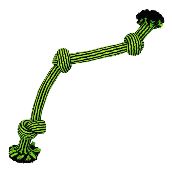 Jolly Pets Knot-n-Chew 3-Knot Dog Toy, Green/Black