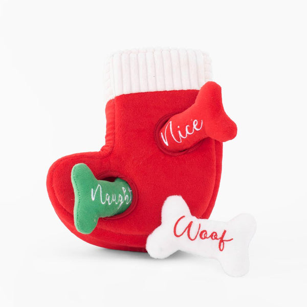 ZippyPaws Holiday Burrow Naughty or Nice Stocking Dog Toy