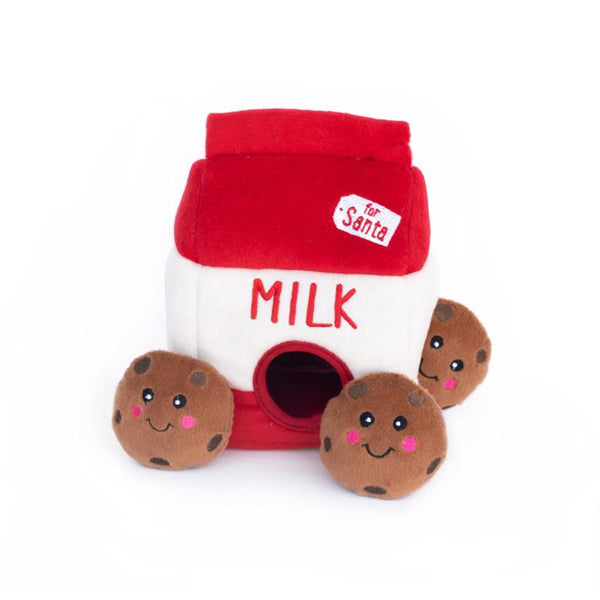 ZippyPaws Holiday Burrow Santa's Milk & Cookies Dog Toy