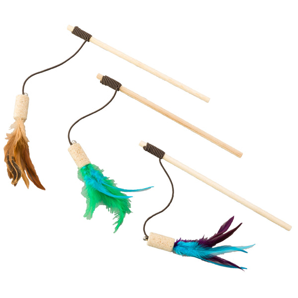 Ethical Pet Spot Cat-Bernet Cork with Feathers Teaser Wand Cat Toy, Color Varies