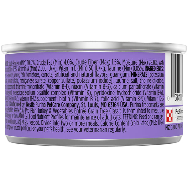 Purina Pro Plan Complete Essentials Turkey & Vegetable Entree Grain-Free Wet Cat Food Can