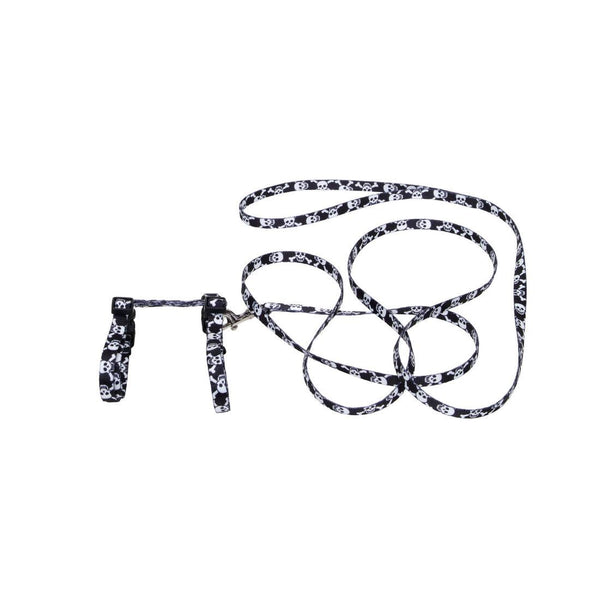 Styles Figure H Fashion Adjustable Cat Harness and Leash Combo, Black Skulls