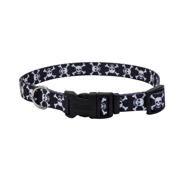 Styles Adjustable Dog Collar, Black Skulls