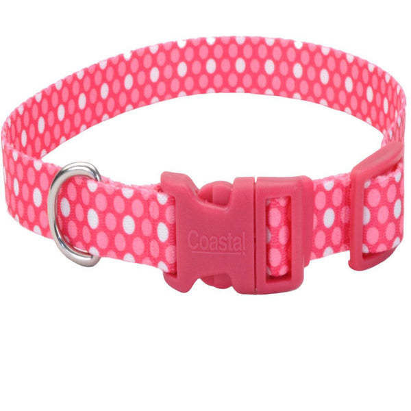 Styles Adjustable Dog Collar, Pink Dots