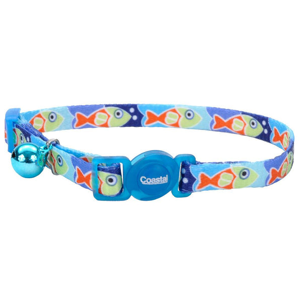 Safe Cat Fashion Collier réglable pour chat avec système de sécurité détachable, Poisson bleu, 3/8 po x 8-12 po