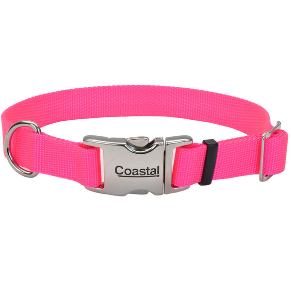 Coastal Adjustable Collar with Metal Buckle for Dogs, Neon Pink