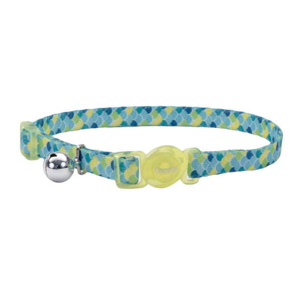 Safe Cat Fashion Adjustable Breakaway Collar, Lime Teal Scales