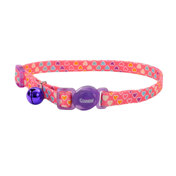 Safe Cat Fashion Adjustable Breakaway Collar, Multi-Colored Hearts