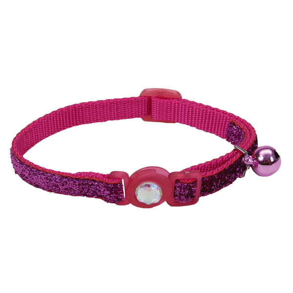 Safe Cat Jeweled Buckle Adjustable Breakaway Cat Collar with Glitter Overlay, Pink