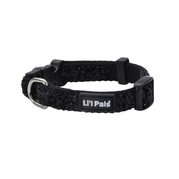 Li'l Pals Adjustable Collar with Glitter Overlay for Dogs, Black Sparkles