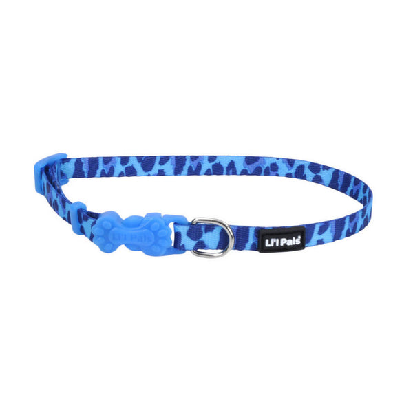 Li'l Pals Adjustable Patterned Dog Collar, Blue Leopard