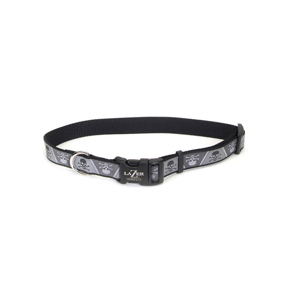 Lazer Brite Reflective Adjustable Dog Collar, Skull and Crossbones