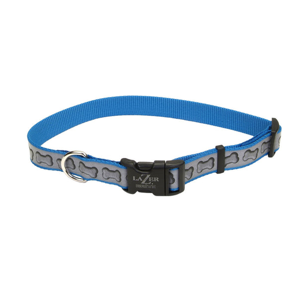 Lazer Brite Reflective Adjustable Dog Collar, Turquoise Bones