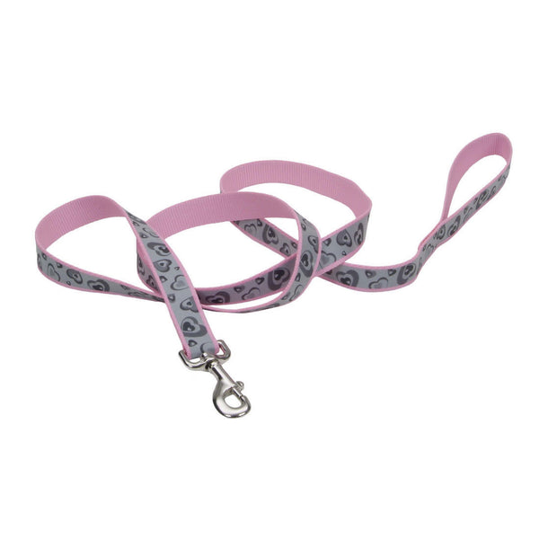Lazer Brite Reflective Dog Leash, Pink Hearts