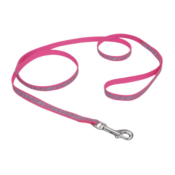 Lazer Brite Reflective Open-Design Dog Leash, Pink Zebra