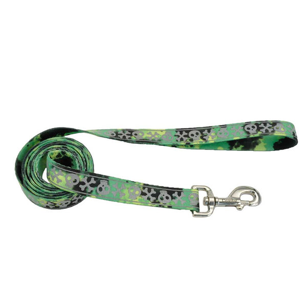 Lazer Brite Patterned Dog Leash, Lime Skulls