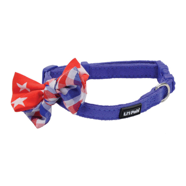 Li'l Pals Collier pour chien en microfibre, bleu avec nœud